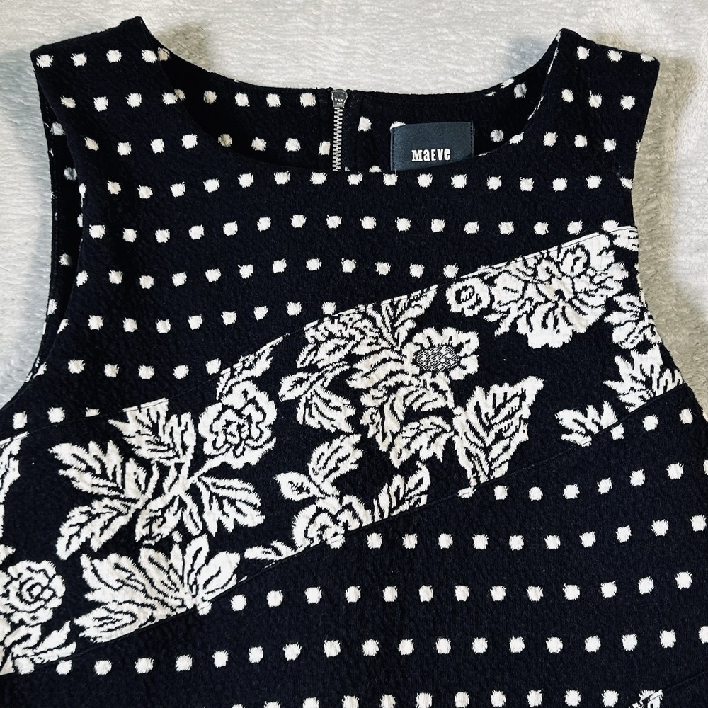 Maeve Anthropologie Effemy Dress S Black Floral Polka Dot Jacquard Shift Mod LBD - Picture 8 of 12